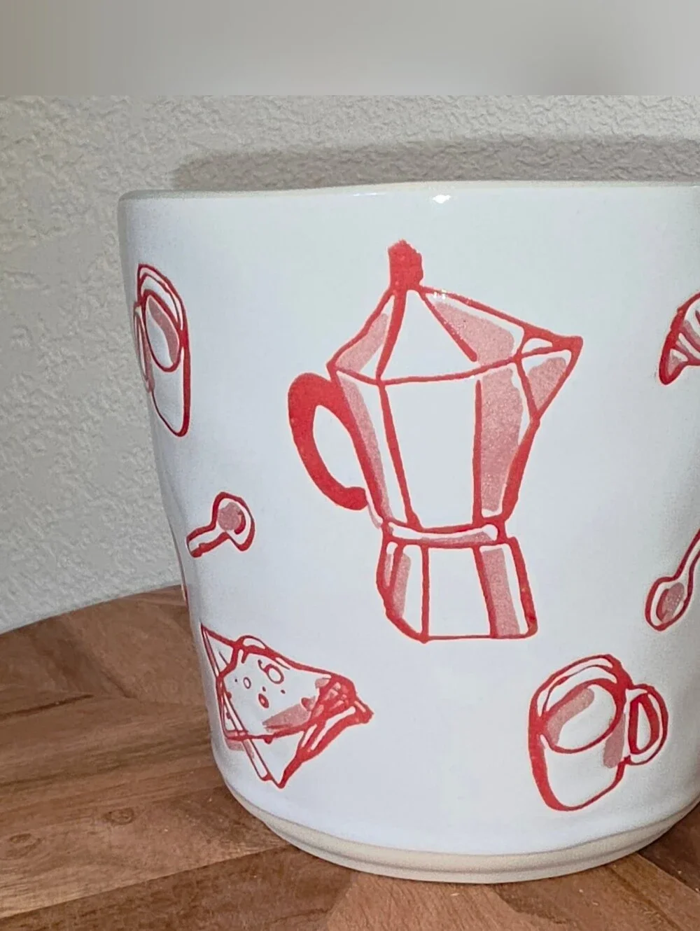 Prima Design Wakey Wakey Ceramic Coffee Mug with Red Breakfast Icons